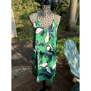 Banana Republic silky Sleeveless green Blue Floral dress Zip Back Sz Small